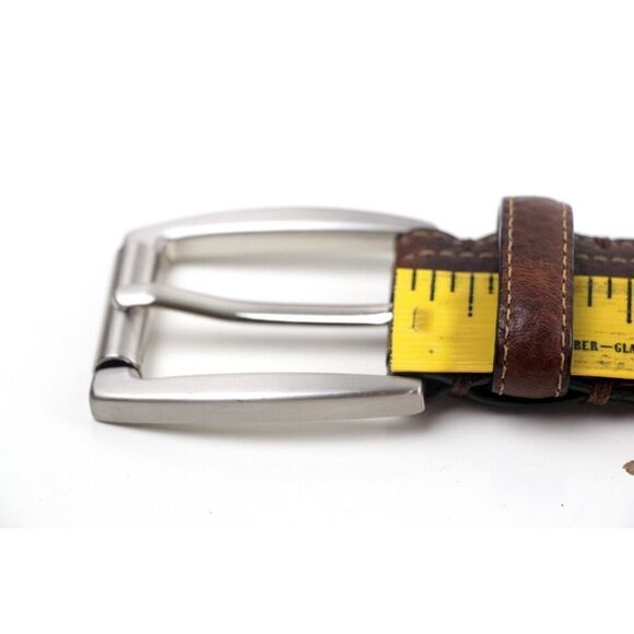 DH BROWN REAL LEATHER BEIGE CANVAS 1 3/8"Wd CASUAL DRESS MEN BELT Sz 36/90 (A22 - Picture 7 of 10